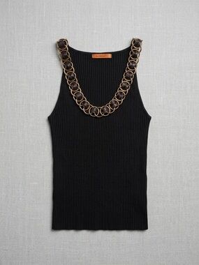 Belldini Black Ribbed Top with Orange Logo Tag